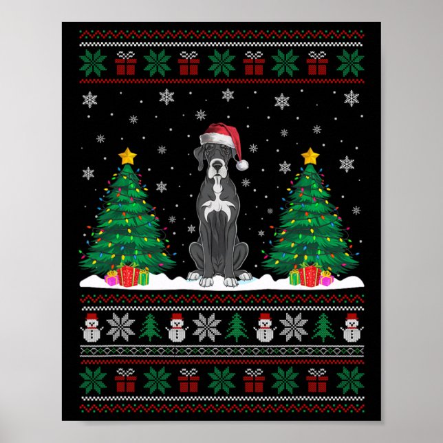 Poster Santa Hat, Grande Dane Cachorro, Árvore De Natal,  (Frente)