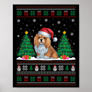 Poster Santa Hat Lhasa Apso Cão De Natal Luzes Ugl