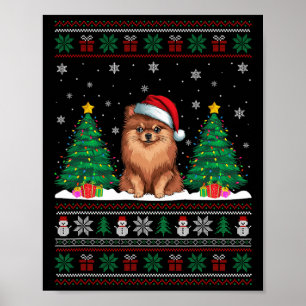 Poster Santa Hat Pomeranian Dog Árvore de Natal Ugl