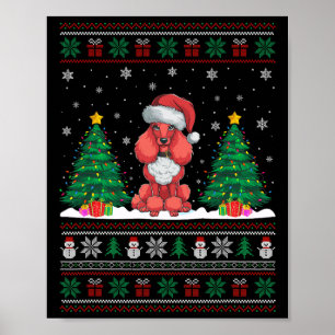 Poster Santa Hat Poodle Cão Árvore de Natal Luzes Feias