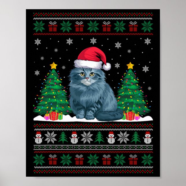 Poster Santa Hat Ragdoll Cat Árvore de Natal Luzes Feias (Frente)