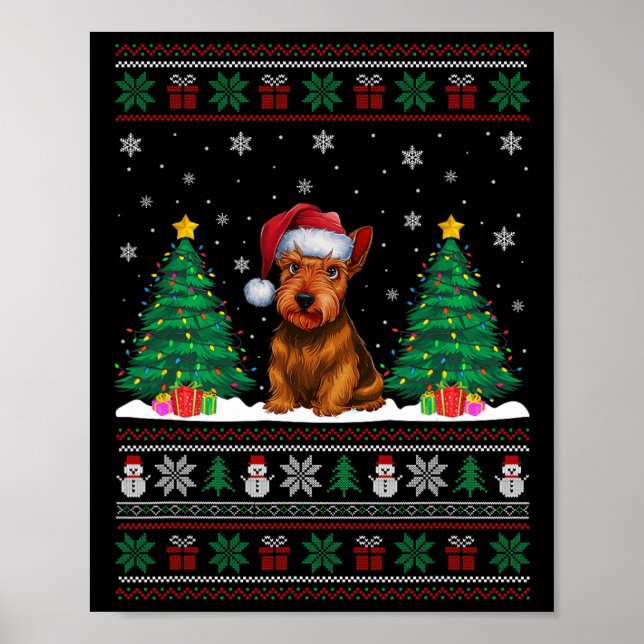 Poster Santa Hat Scottish Terrier Dog Xmas Tree Lights Ug (Frente)