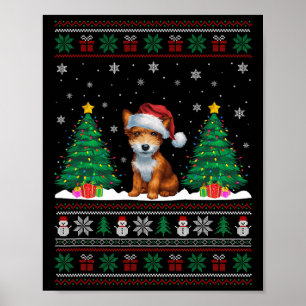 Poster Santa Hat Toy Fox Terrier Dog Xmas Tree Lights Ugl