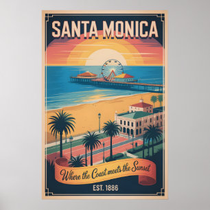 Poster Santa Mônica Califórnia Viagem Retro Vintage