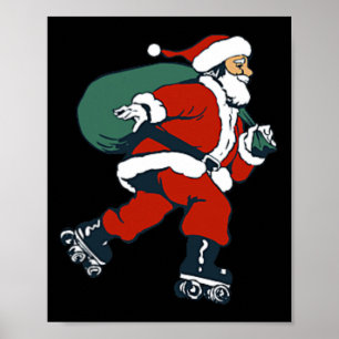 Poster Santa Patins Diversão De Natal Patinador Crianças 