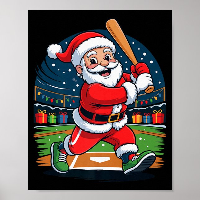 Poster Santa Playing Baseball Funny Holiday Christmas Xma (Frente)