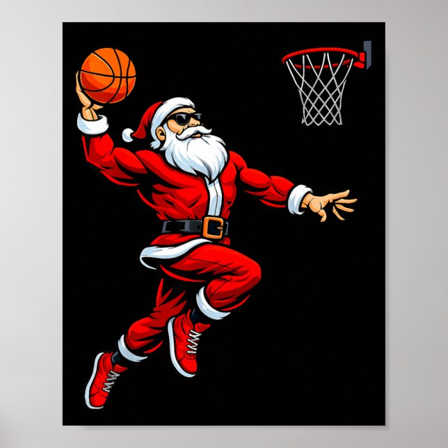 Poster Santa Playing Basketball Xmas Funny Christmas Bask (Frente)