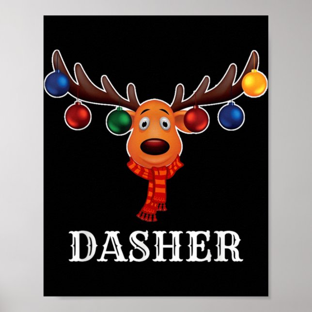 Poster Santa Reindeer Dasher Xmas Group Costume T Shirt  (Frente)