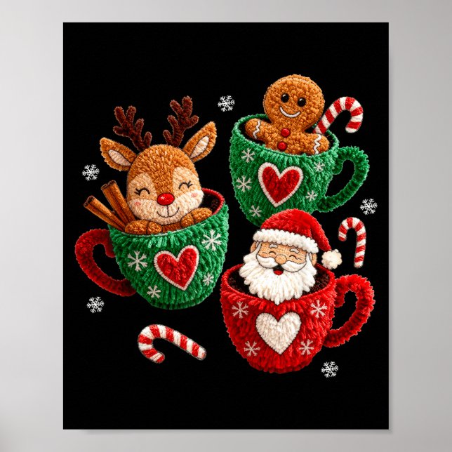 Poster Santa Reindeer Gingerbread Faux Yarn Christmas  (Frente)