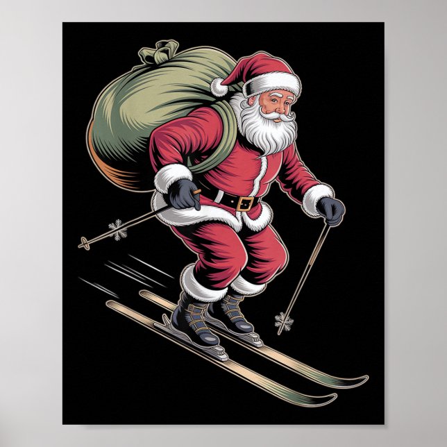 Poster Santa Skiing Down Snowy Slopes  (Frente)