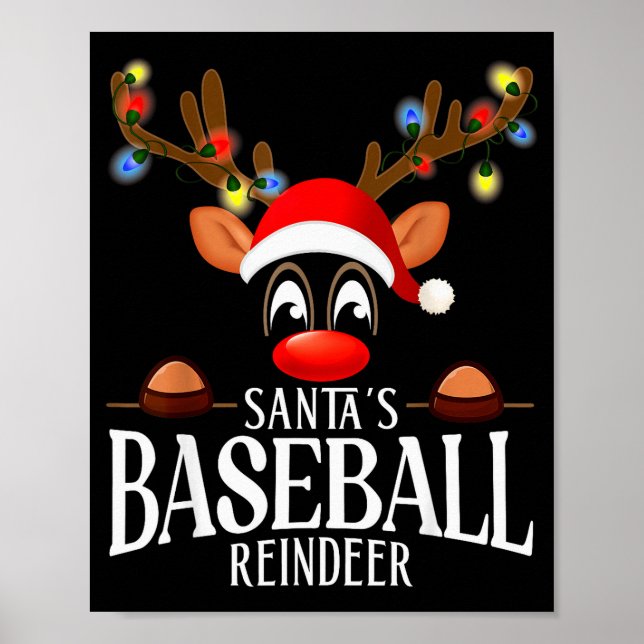 Poster Santa's Baseball Reindeer Funny Xmas Matching Pjs  (Frente)