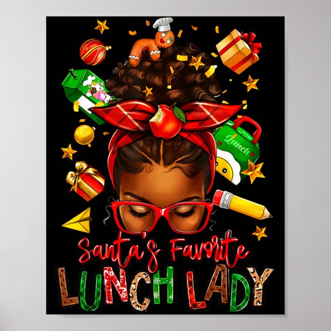 Poster Santa's Favorite Lunch Lady Afro Messy Bun Woman C (Frente)