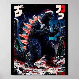 Poster Santazilla Monstro Japonês Kaiju Dinossauro Natal