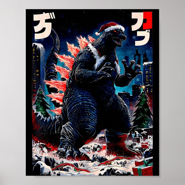 Poster Santazilla Monstro Japonês Kaiju Dinossauro Natal (Frente)