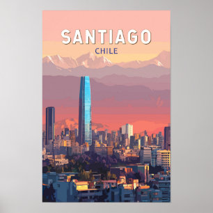 Poster Santiago Chile Illustração Viagem Art Vintage