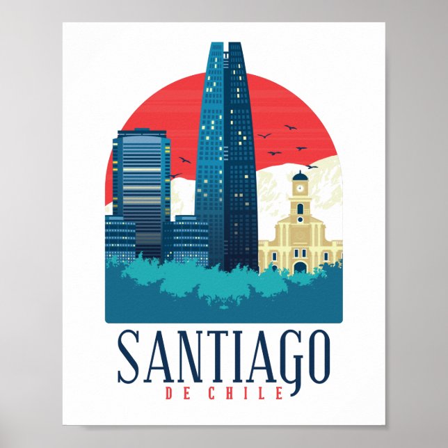 Poster Santiago de Chile Vintage Skyline (Frente)