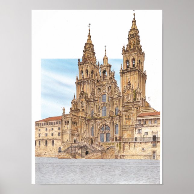 Poster Santiago de Compostela. fachada ocidental. Espanha (Frente)