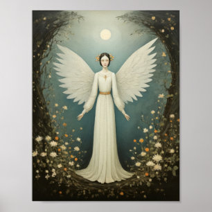 Poster Santo anjo com asas, entre flores