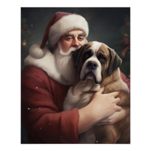 Póster Santo Bernard Com Papai Noel Natal Festivo