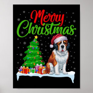 Poster Santo Bernard Dog Árvore de Natal Luz Engraçado Xm