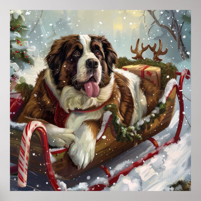 Poster Santo Bernard Dog Natal Festivo (Frente)