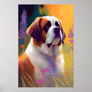 Poster Santo Bernard Dog Portraje Pintura Animal