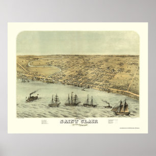 Póster Santo Clair, MI Panorâmica Map - 1868