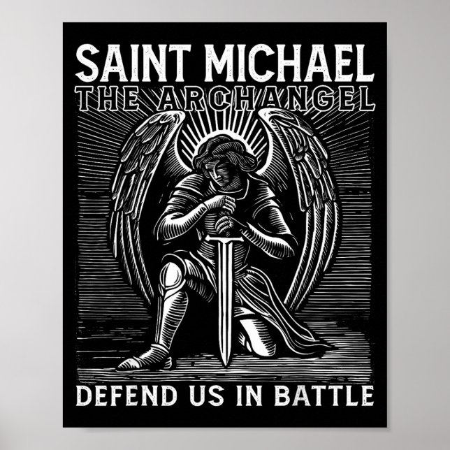 Poster Santo Cristão Miguel Católico Santo Defenda-Nos Eu (Frente)