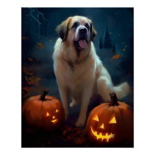 Póster Santo De Halloween Bernard Com Pumpkins Assustado