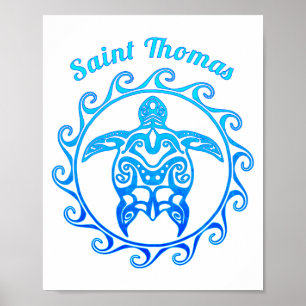 Poster Santo de Tartaruga Tribal Oceano Azul Thomas