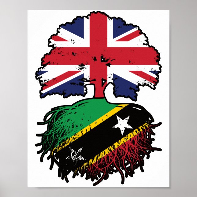Poster Santo Kittitian UK Tree Roots Flag (Frente)