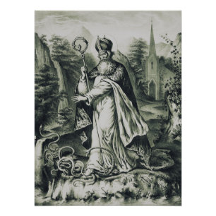 Póster Santo Patrício Expulsando Cobras Gravura Antiga A