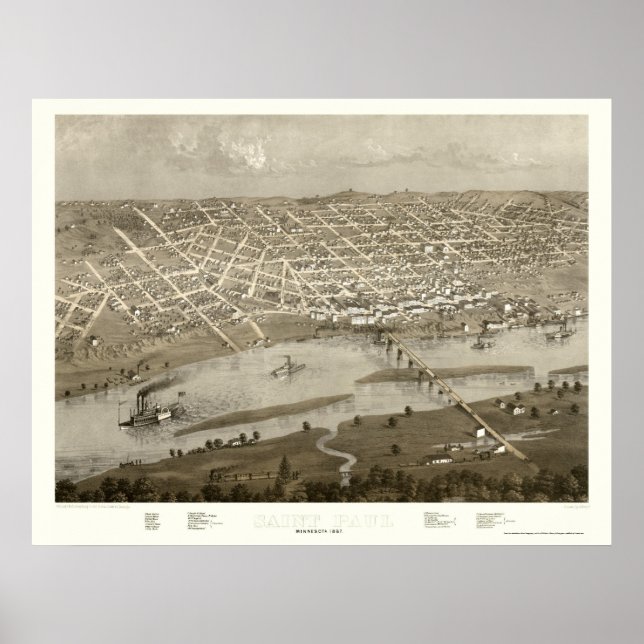 Poster Santo Paul, Mapa Panorâmico do MN - 1867 (Frente)
