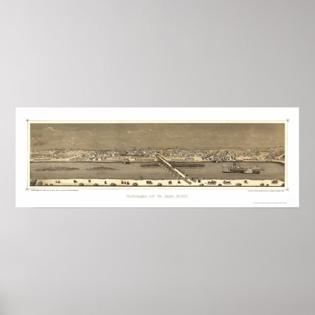 Póster Santo Paul, Mapa Panorâmico do MN - 1873 (Frente)