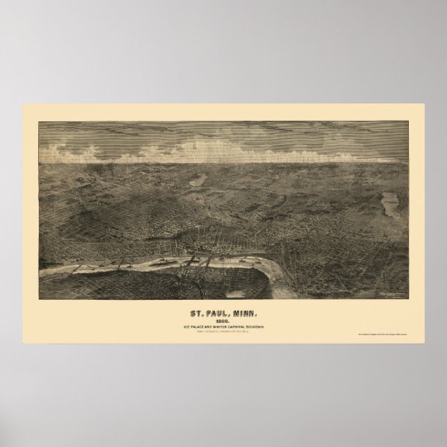 Póster Santo Paul, Mapa Panorâmico do MN - 1888 (Frente)
