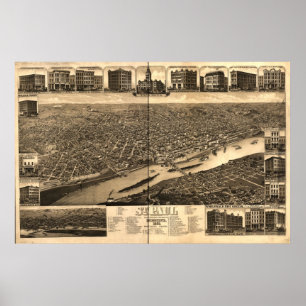 Póster Santo Paul Minnesota 1883 Mapa Panorâmico Antiquad
