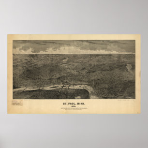 Poster Santo Paul Minnesota 1887 Mapa Panorâmico Antiquad