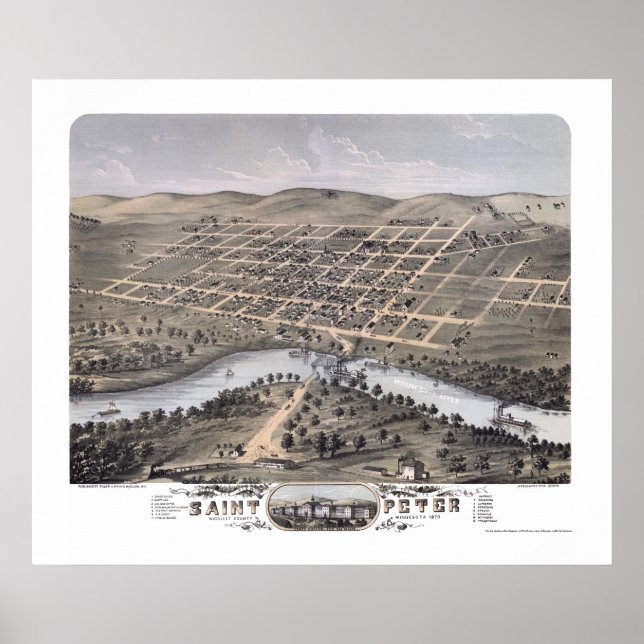 Póster Santo Peter, Mapa Panorâmico do MN - 1870 (Frente)