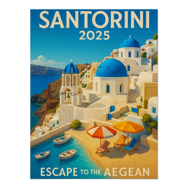 Póster Santorini 2025 - Fuga ao Egeu (Frente)