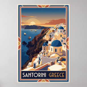 Poster Santorini Grécia Ilustração de Viagem Vintage