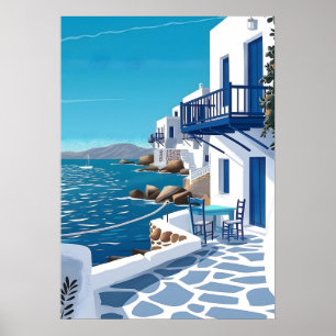 Poster Santorini Grécia Mar Azul Arte Costeira de Parede