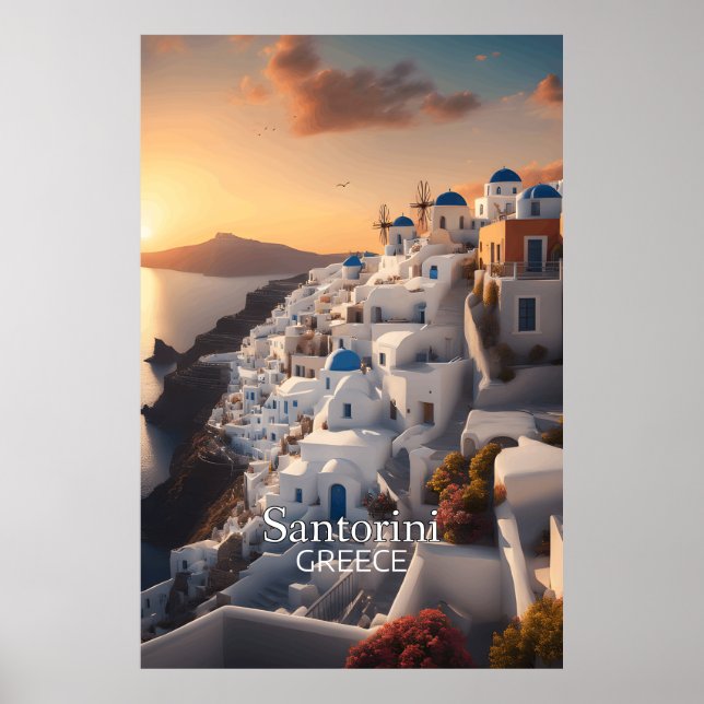 Poster Santorini, Grécia: Paraíso de Férias Inesquecível (Frente)