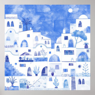 Poster Santorini Grécia Watercolor