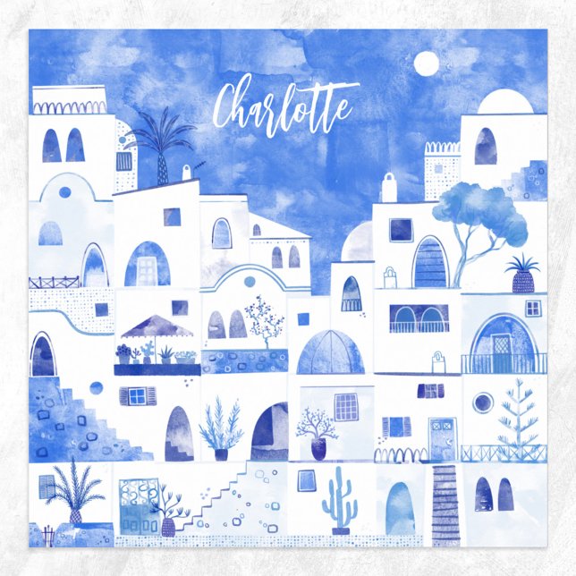 Poster Santorini - Personalização da Aquarela Grega (Criador carregado)