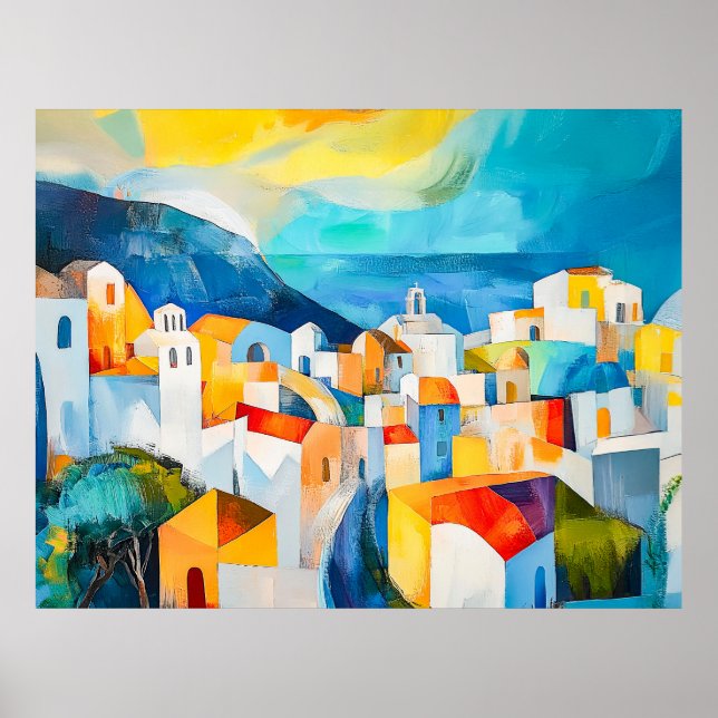 Poster Santorini Sunset em cores escuras (Frente)
