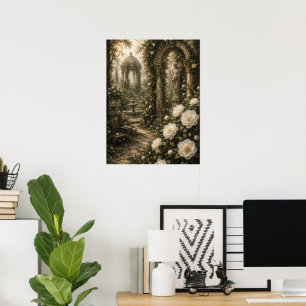 Poster Santuário Fantasma Camélia Arte Botânica Vintage