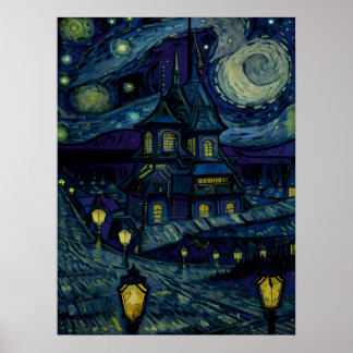 Poster Santuário Starry no estilo Van Gogh