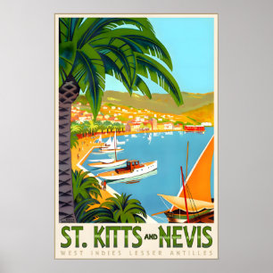 Poster São Cristóvão e Nevis Índias Ocidentais Viagem Car