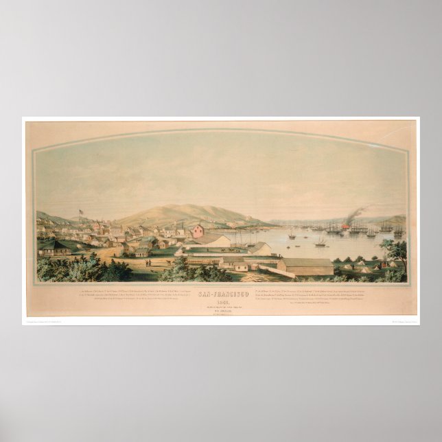 Poster São Francisco, CA. Mapa Panorâmico 1849 (1626A) (Frente)