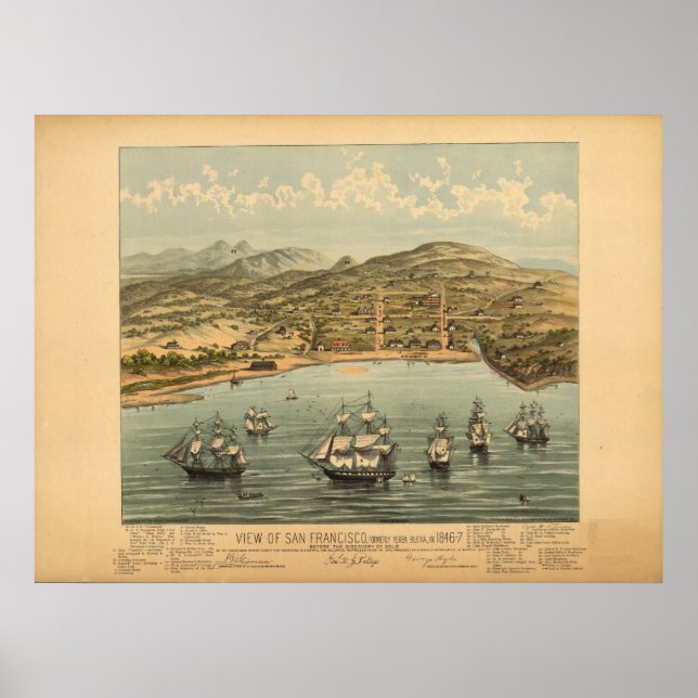 Poster São Francisco Cal. Mapa Panorâmico Antiquado de 18 (Frente)